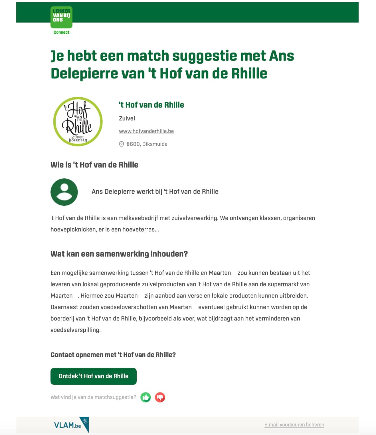 Voorbeeld match email Lekker van bij ons Connect